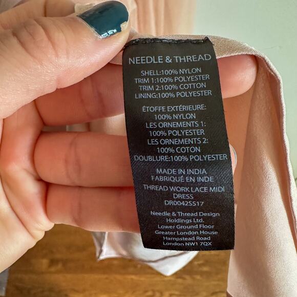 Needle & Thread Pink V-Neck Floral Embroidered Tulle Midi Dress - Picture 8 of 11